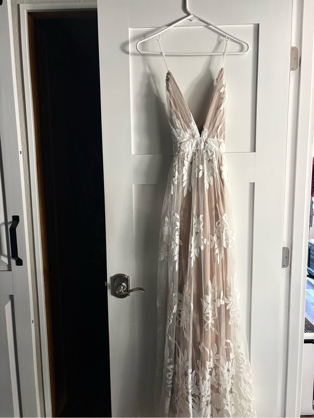The Vintage Shop Nude and White Floral Lace V-Neck Maxi Dress